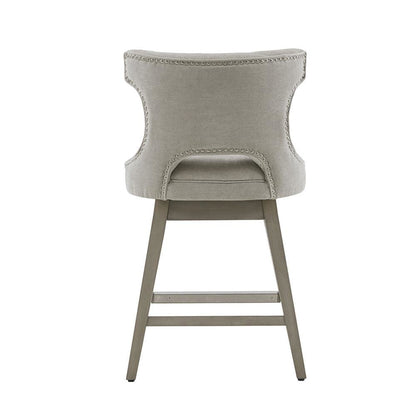 Gray Swivel Counter Stool with Solid Wood Frame and Fabric Seat