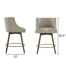 Blue Bar Height Stool, Upholstered Swivel Counter Stool with Solid Wood Frame