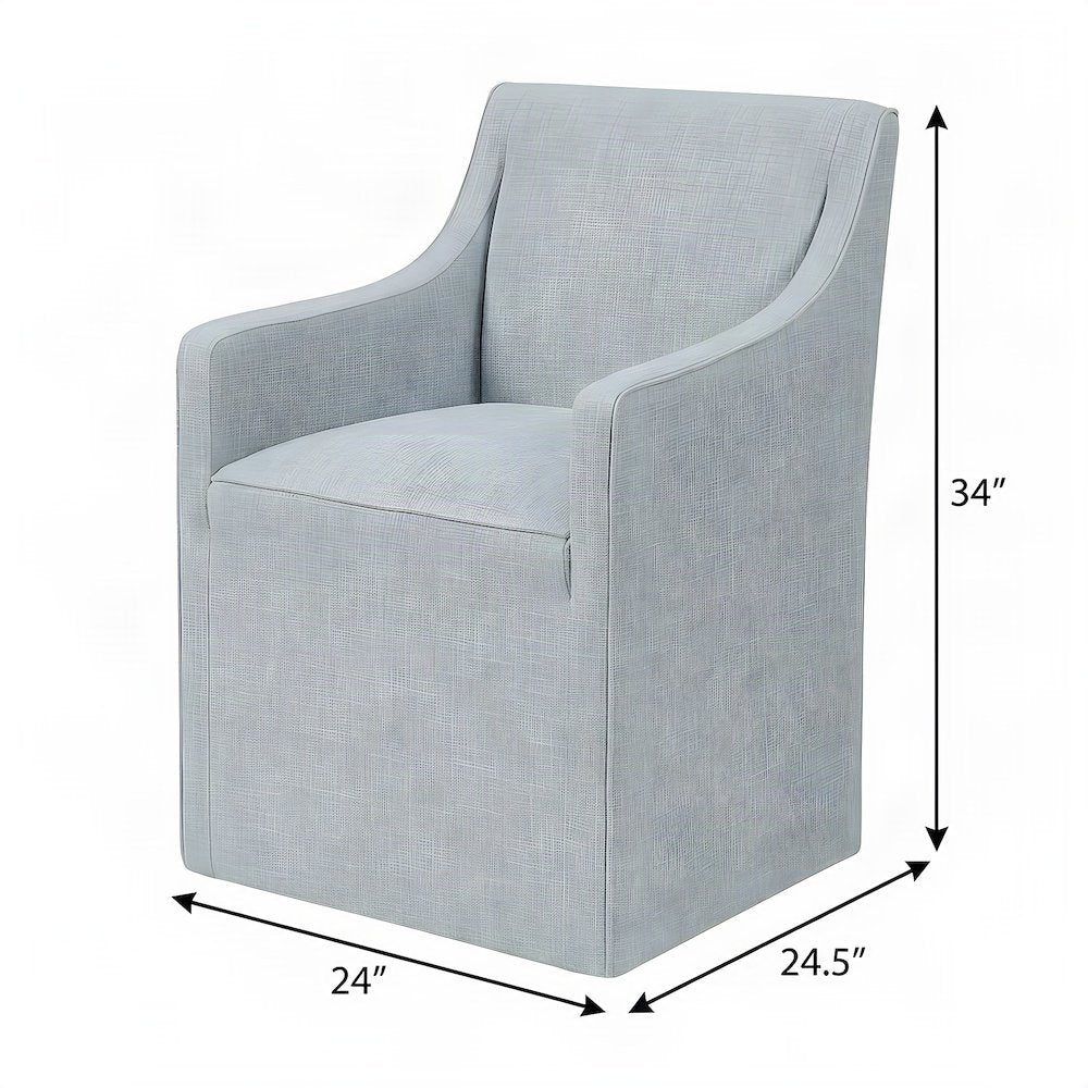 Fabric-Upholstered Skirted Dining Arm Chair with Rolling Casters, Blue