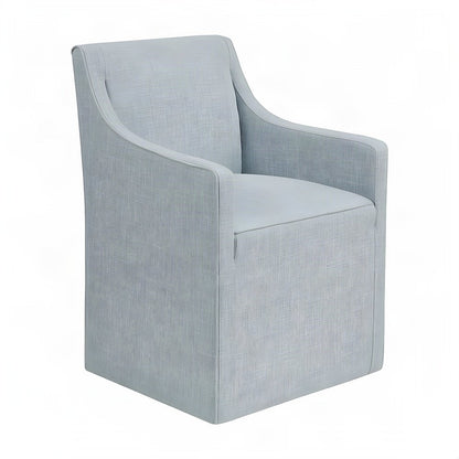 Fabric-Upholstered Skirted Dining Arm Chair with Rolling Casters, Blue