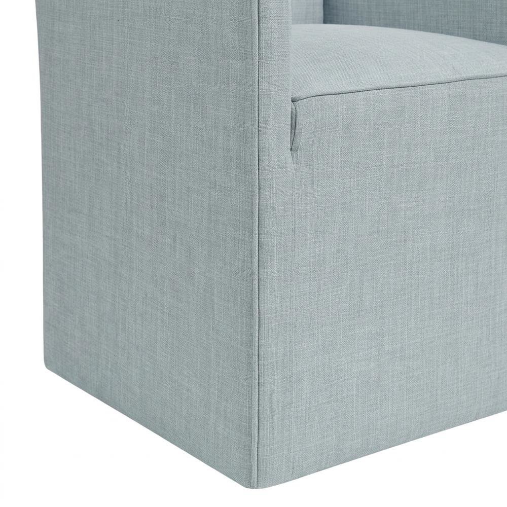 Fabric-Upholstered Skirted Dining Arm Chair with Rolling Casters, Blue