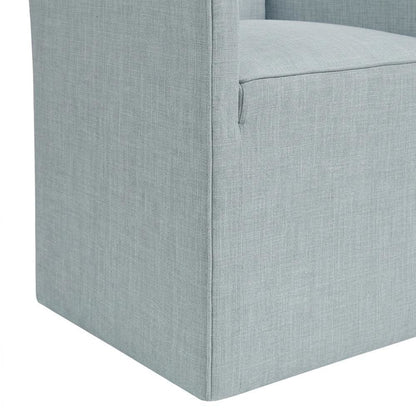 Fabric-Upholstered Skirted Dining Arm Chair with Rolling Casters, Blue