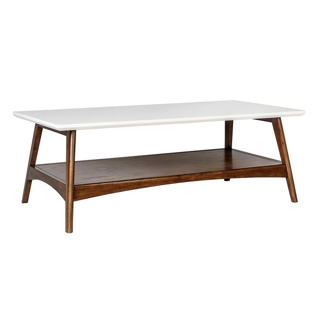 White Solid Wood Table with Storage – Contemporary Center Table for Living Room