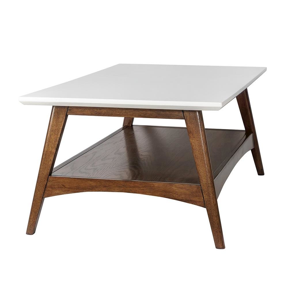 White Solid Wood Table with Storage – Contemporary Center Table for Living Room