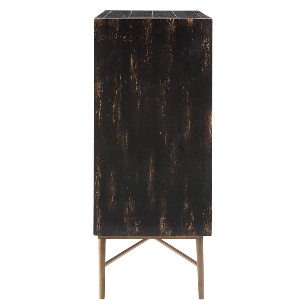 Black Accent Cabinet with 2 Doors, MDF and Metal Construction for Storage