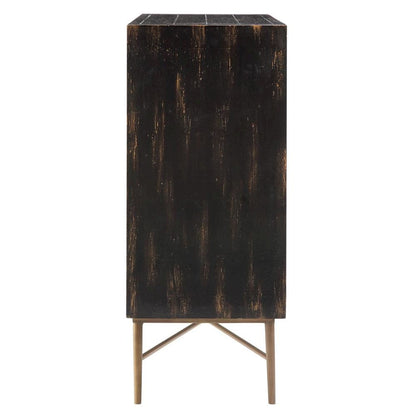 Black Accent Cabinet with 2 Doors, MDF and Metal Construction for Storage