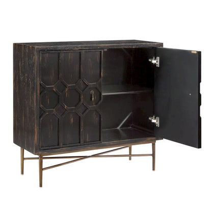 Black Accent Cabinet with 2 Doors, MDF and Metal Construction for Storage