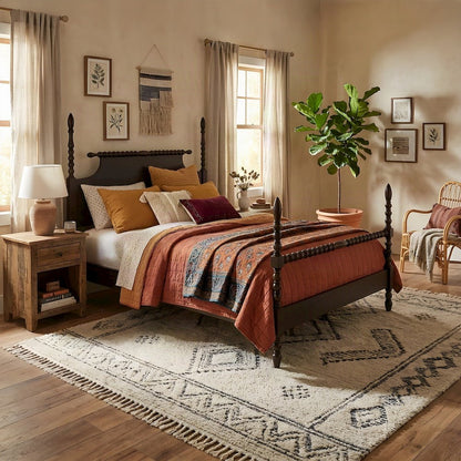 Beckett Acacia Veneer Queen Panel Bed with Tall Headboard, Morocco Brown