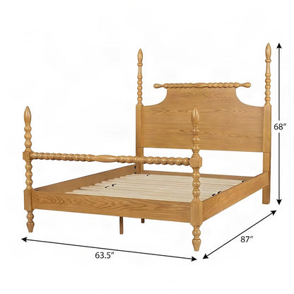 Beckett Solid Wood Queen Bed Frame with Turned Spindle Headboard, Natural