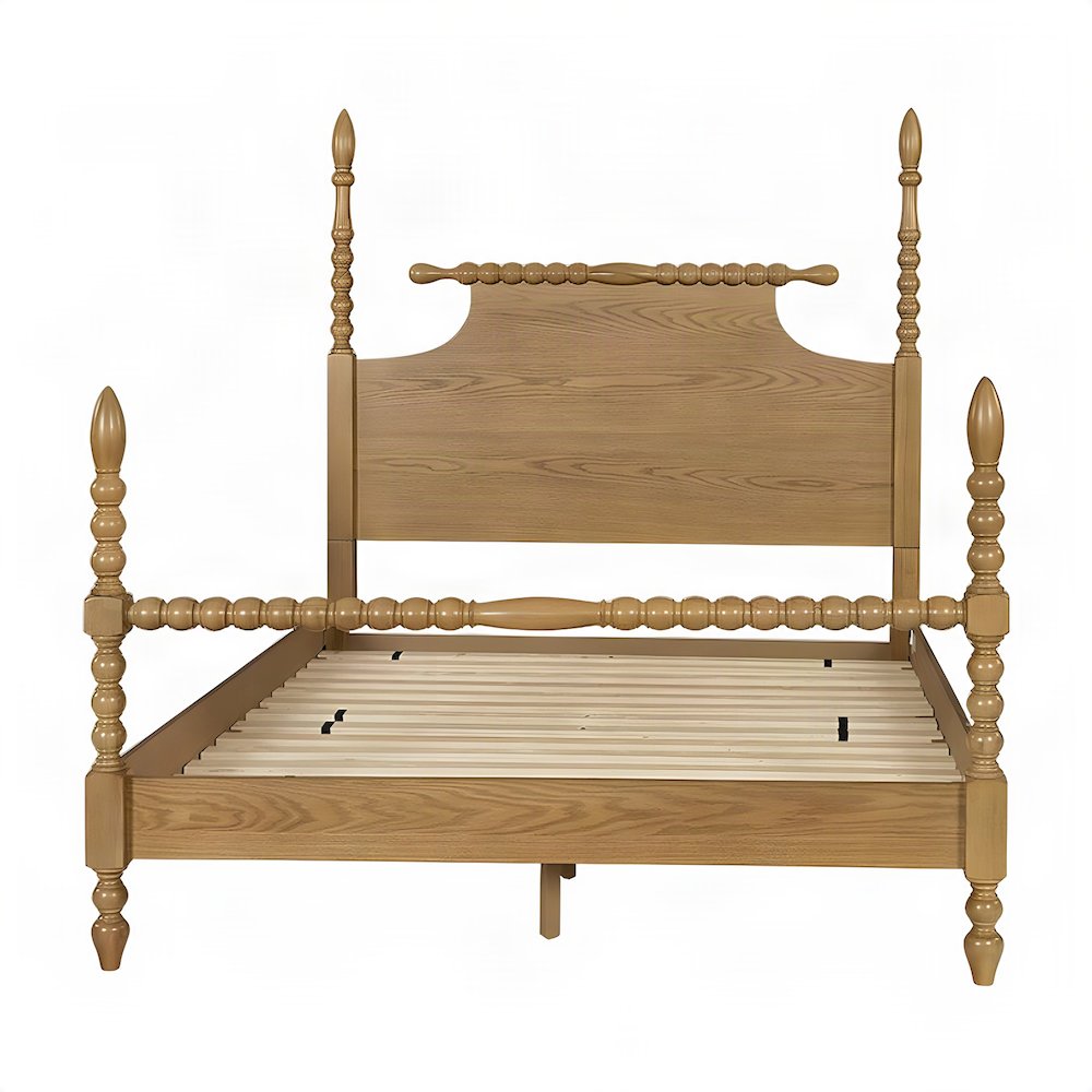 Beckett Solid Wood Queen Bed Frame with Turned Spindle Headboard, Natural