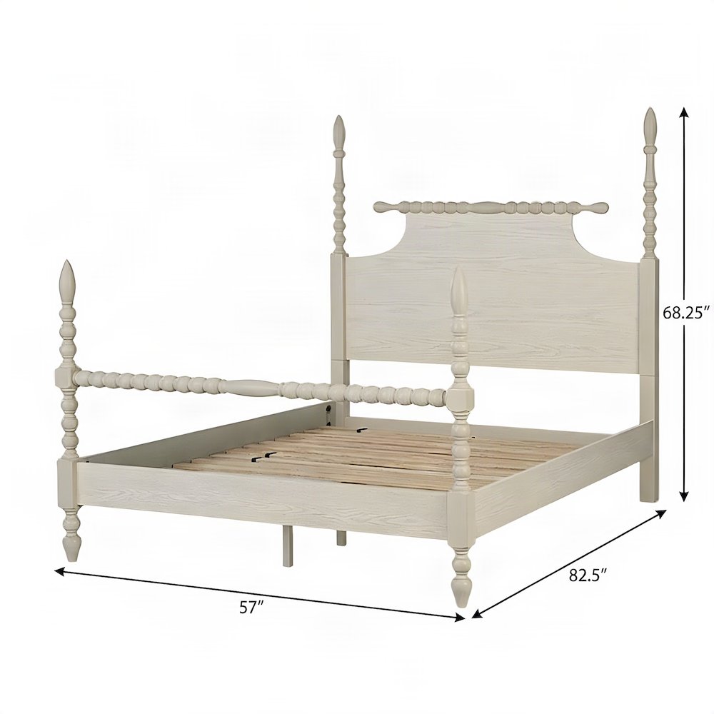 Beckett Solid Wood Full Panel Bed with Turned Spindle Design, Antique Cream