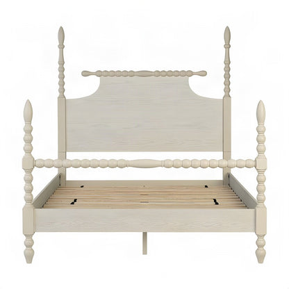 Beckett Solid Wood Full Panel Bed with Turned Spindle Design, Antique Cream