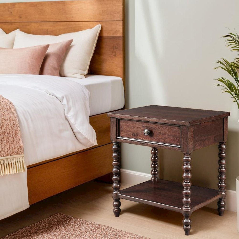 Brown Morocco Bedside Table with Storage for Bedroom and Night Use