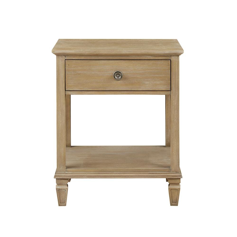 Rustic Brown Nightstand with Rubber Wood Frame and Metal Accents for Bedroom