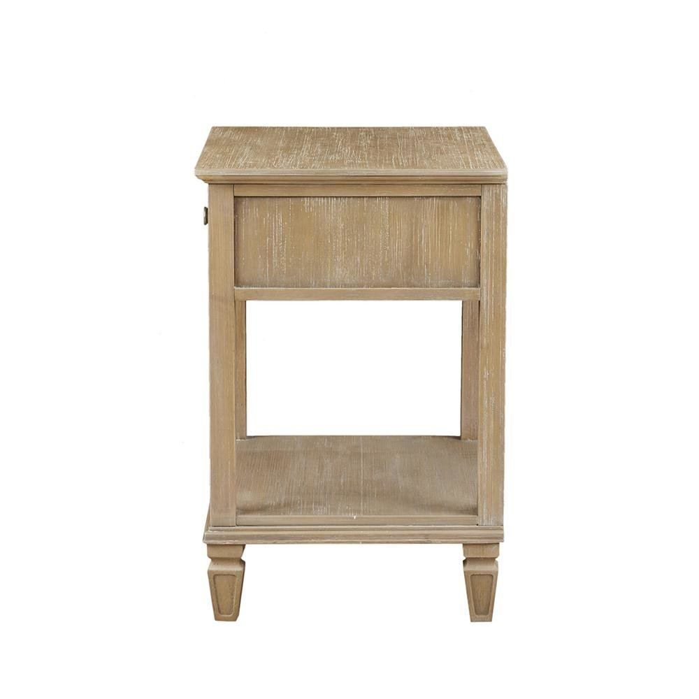 Rustic Brown Nightstand with Rubber Wood Frame and Metal Accents for Bedroom