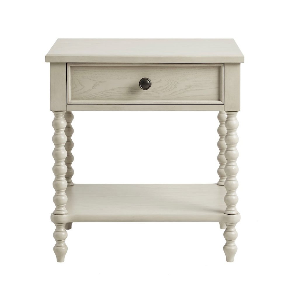 Beige Bedside Table with Solid Wood Frame and MDF with Wood Veneer Finish