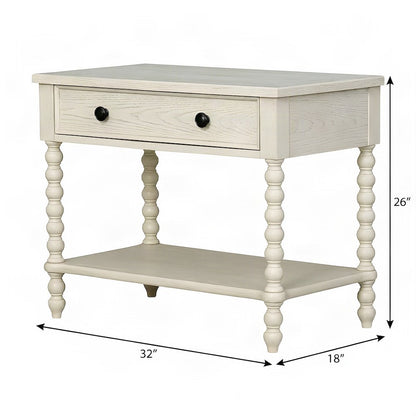 Beckett Wide Wood Veneer Nightstand with Metal Knob Drawer, Antique Cream