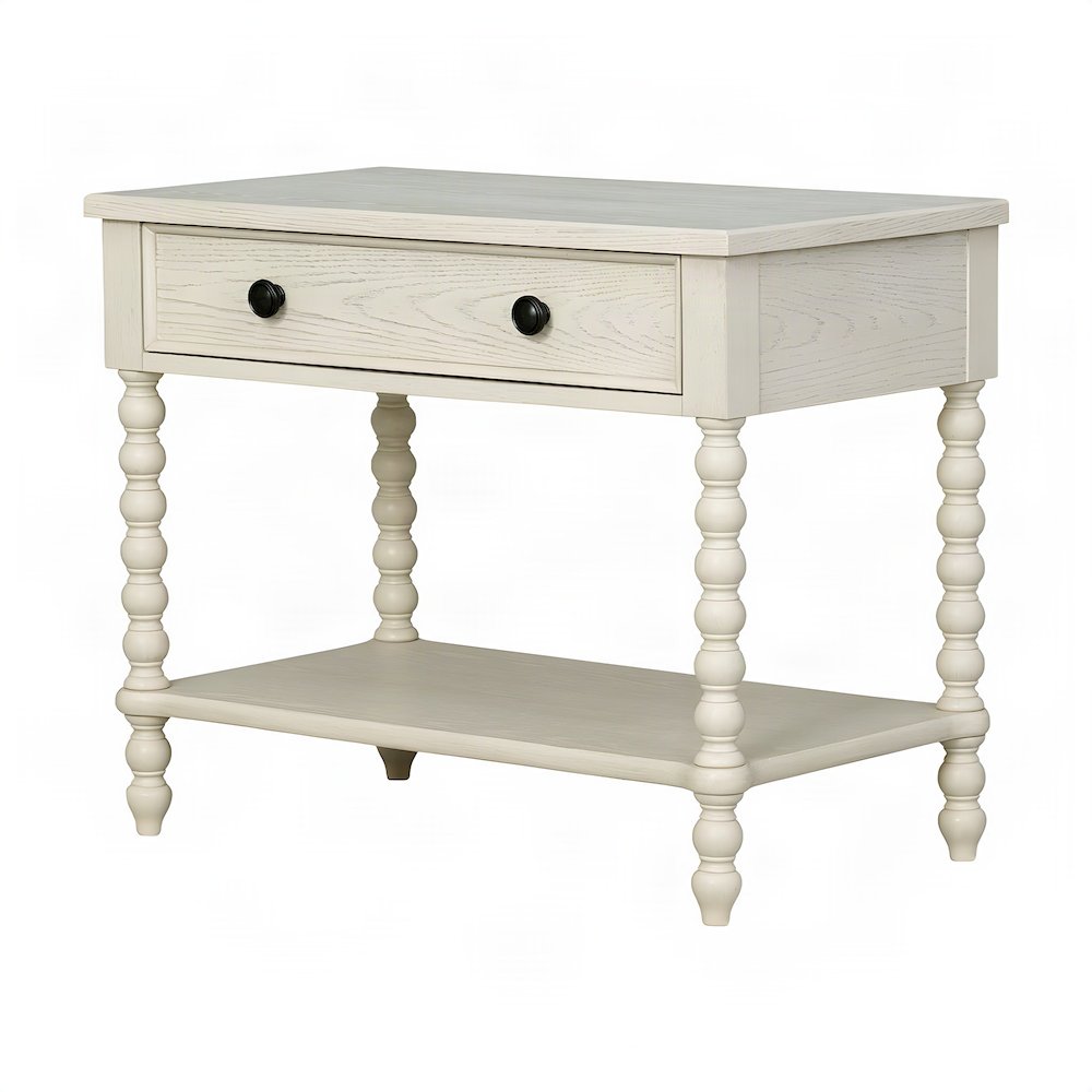 Beckett Wide Wood Veneer Nightstand with Metal Knob Drawer, Antique Cream
