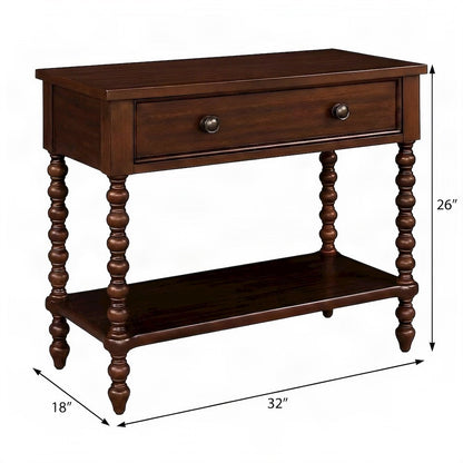 Beckett Solid Wood Veneer Nightstand with Drawer and Open Shelf, Morocco Brown