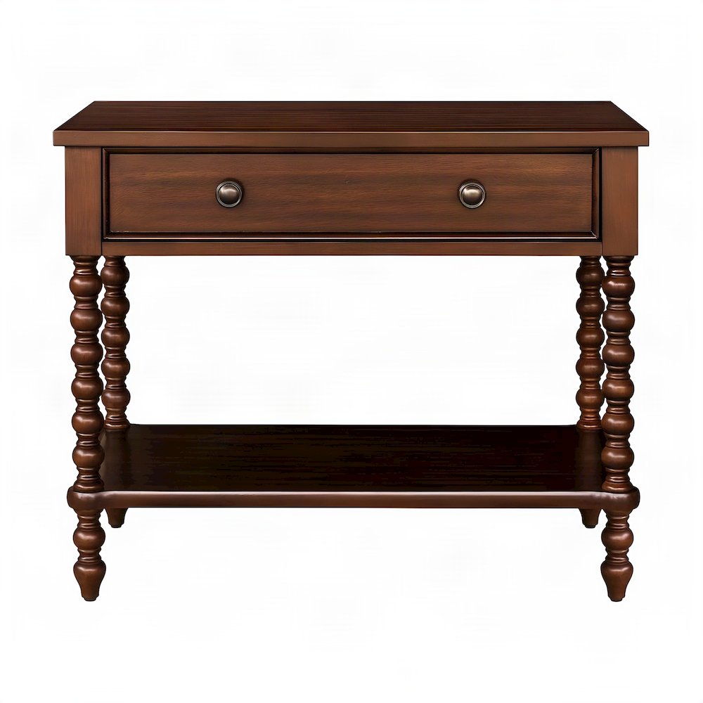 Beckett Solid Wood Veneer Nightstand with Drawer and Open Shelf, Morocco Brown