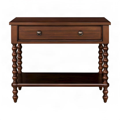 Beckett Solid Wood Veneer Nightstand with Drawer and Open Shelf, Morocco Brown