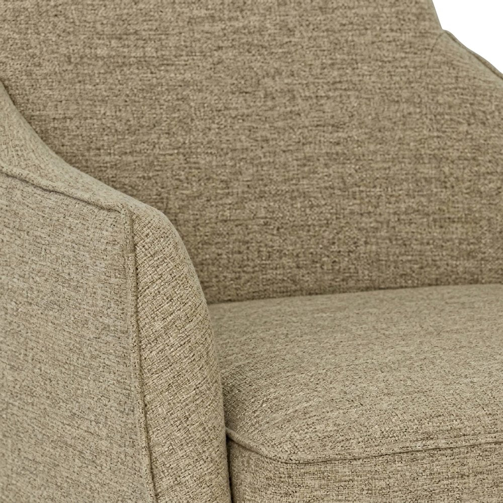 Skirted Fabric-Upholstered Dining Arm Chair with Hidden Casters, Beige