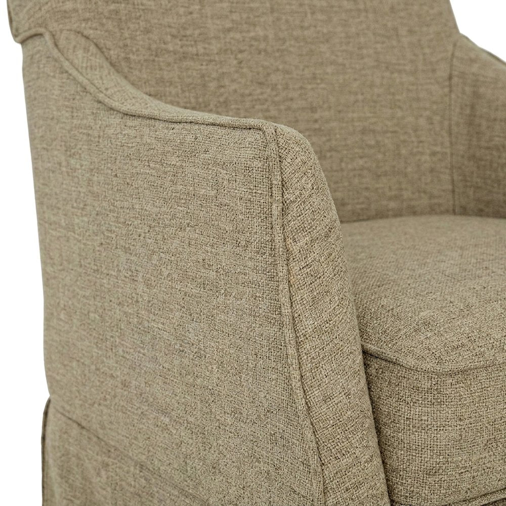 Skirted Fabric-Upholstered Dining Arm Chair with Hidden Casters, Beige