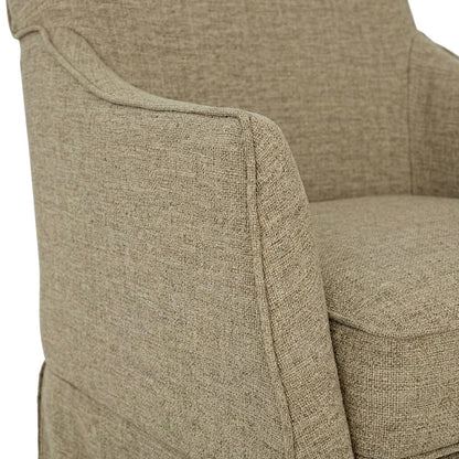 Skirted Fabric-Upholstered Dining Arm Chair with Hidden Casters, Beige