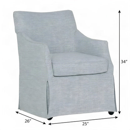 Fabric-Upholstered Skirted Dining Arm Chair with Hidden Casters, Light Blue