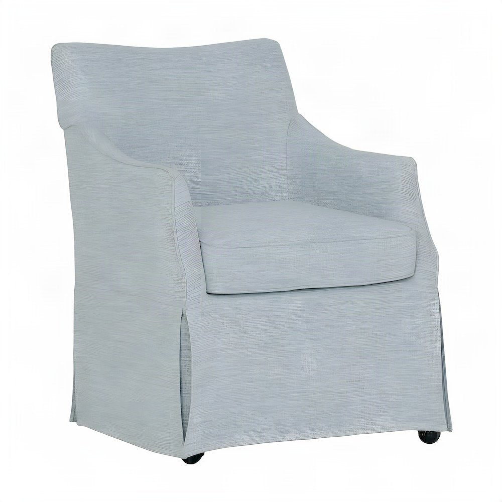 Fabric-Upholstered Skirted Dining Arm Chair with Hidden Casters, Light Blue