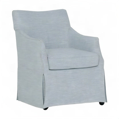 Fabric-Upholstered Skirted Dining Arm Chair with Hidden Casters, Light Blue