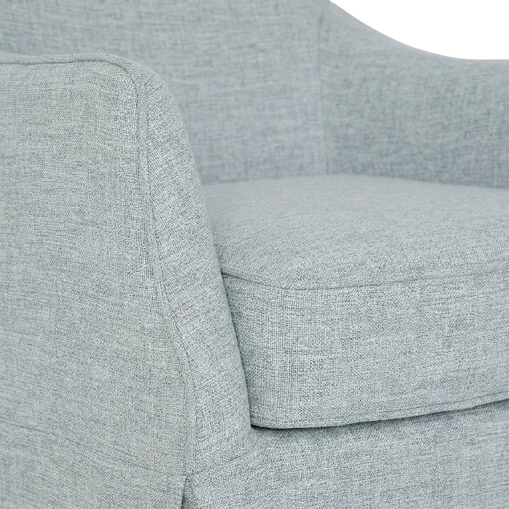 Fabric-Upholstered Skirted Dining Arm Chair with Hidden Casters, Light Blue