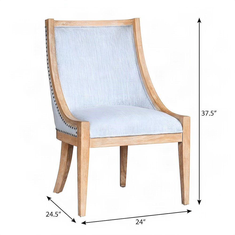 Polyester Upholstered Dining Chair with Nailhead Trim, Farmhouse, Light Blue