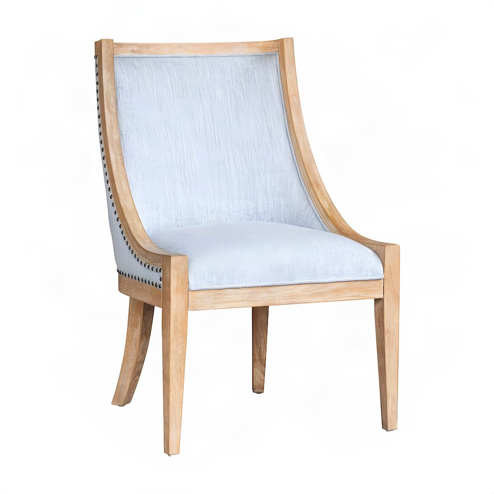 Polyester Upholstered Dining Chair with Nailhead Trim, Farmhouse, Light Blue