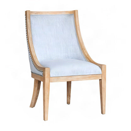 Polyester Upholstered Dining Chair with Nailhead Trim, Farmhouse, Light Blue