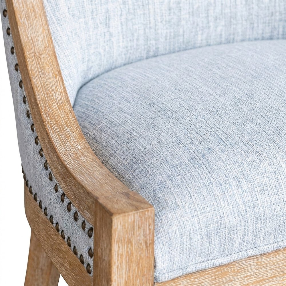 Polyester Upholstered Dining Chair with Nailhead Trim, Farmhouse, Light Blue