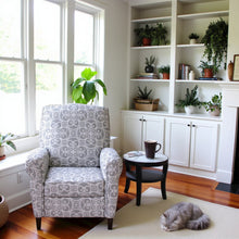 Gray Pushback Vintage Recliner Chair with Fretwork Print, Reclining Accent Chair