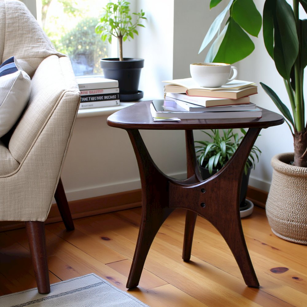 Solid Wood Mid Century Modern Side Table, Triangle Side Table for Small Spaces