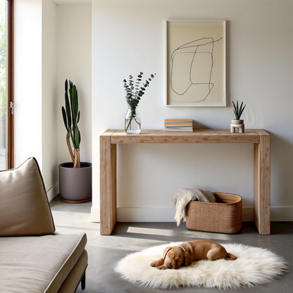 Brown Small Console Table, Wood Console Table for Entryway with Narrow Profile