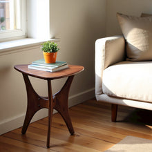 Solid Wood Mid Century Modern Side Table, Triangle Side Table for Small Spaces
