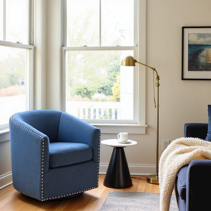 Blue Swivel Accent Chair, Mid Century Swivel Armchair with 360° Base