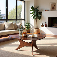 Solid Wood Mid Century Modern Coffee Table, Abstract Living Room Accent Piece
