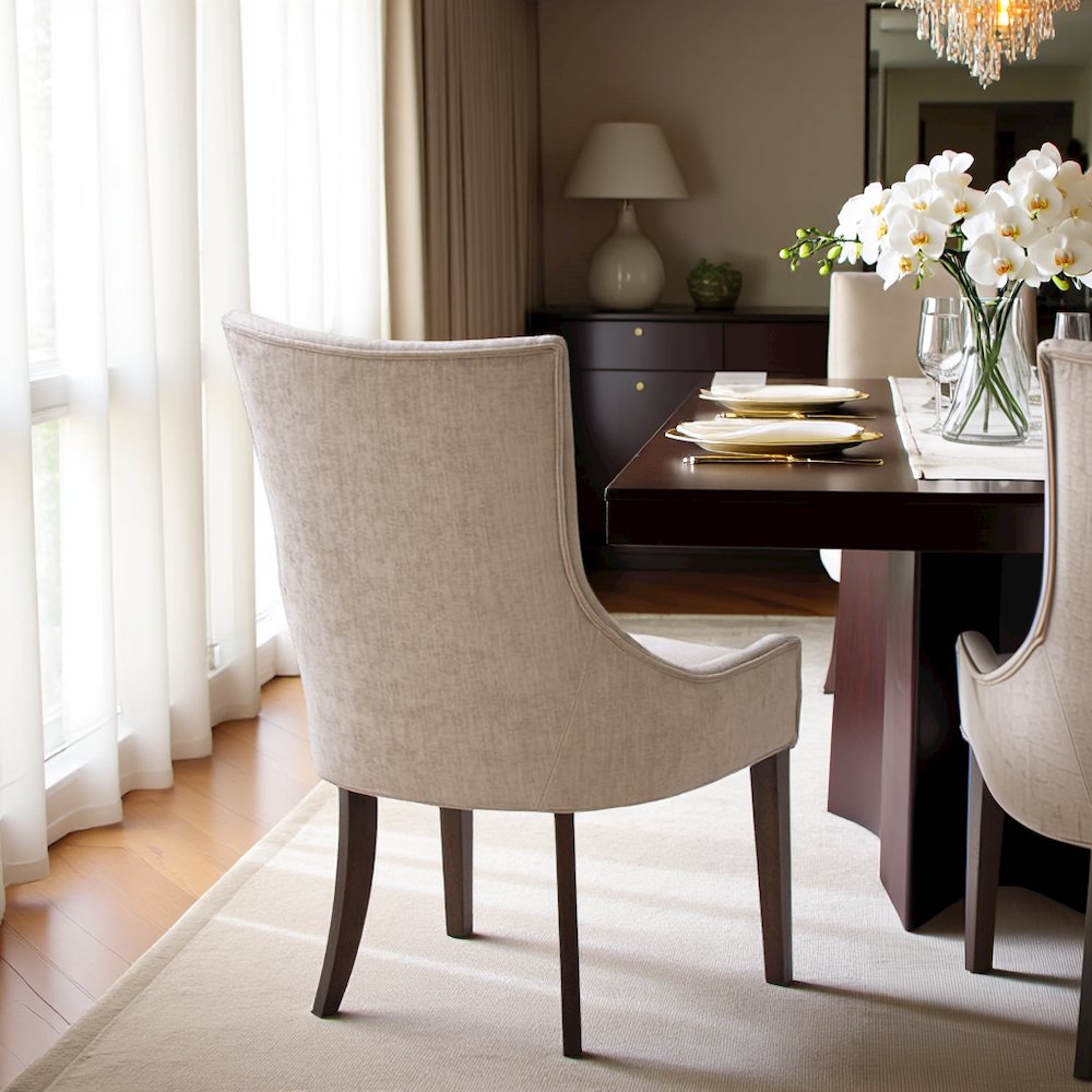 Beige Dining Chairs Set of 2, Mid Century Upholstered Chairs for Dining Table