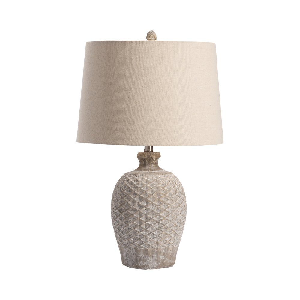Textured Tan Ceramic Table Lamp With Diamond Pattern And Tapered Shade
