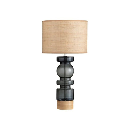 27.75" Coastal Green Glass Table Lamp with Burlap Shade and Wooden Base