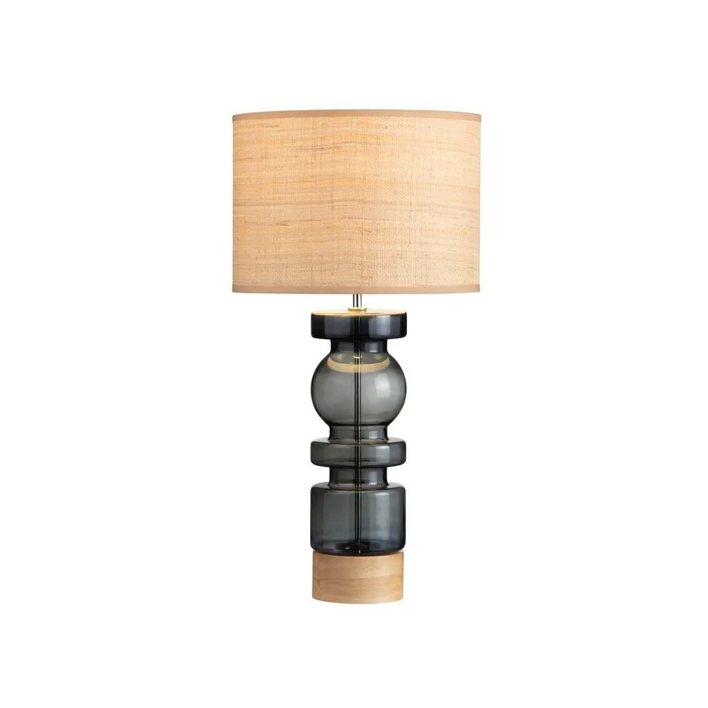 27.75" Coastal Green Glass Table Lamp with Burlap Shade and Wooden Base