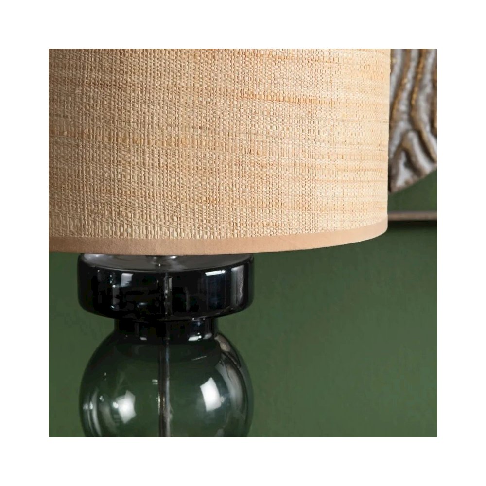 27.75" Coastal Green Glass Table Lamp with Burlap Shade and Wooden Base