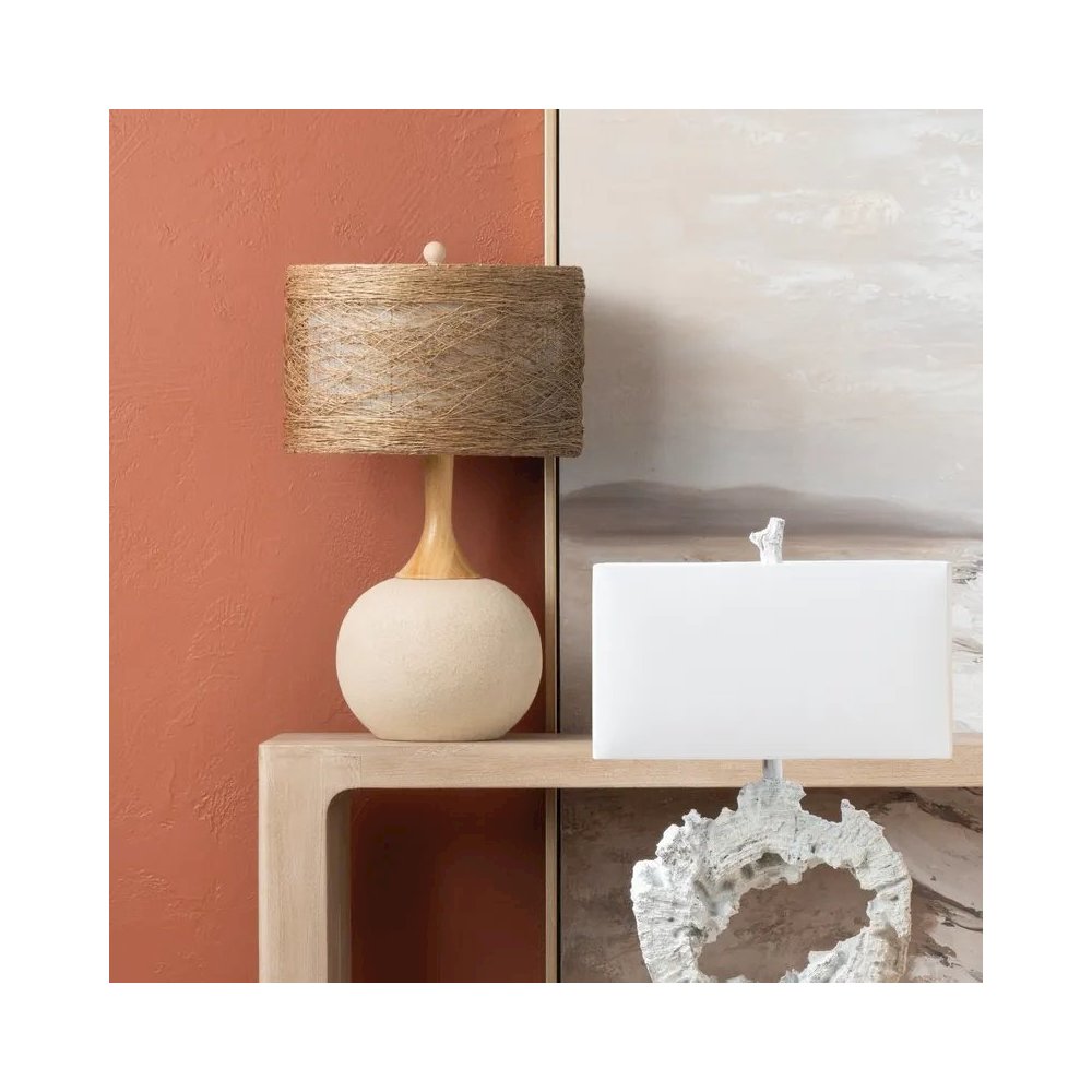 29.5" Transitional Tan Resin Table Lamp with Woven Rattan Shade