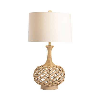 31.75"H Metal & Hemp Rope Table Lamp With Linen Shade