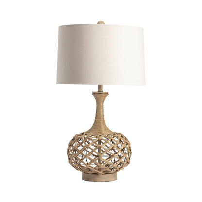 31.75"H Metal & Hemp Rope Table Lamp With Linen Shade